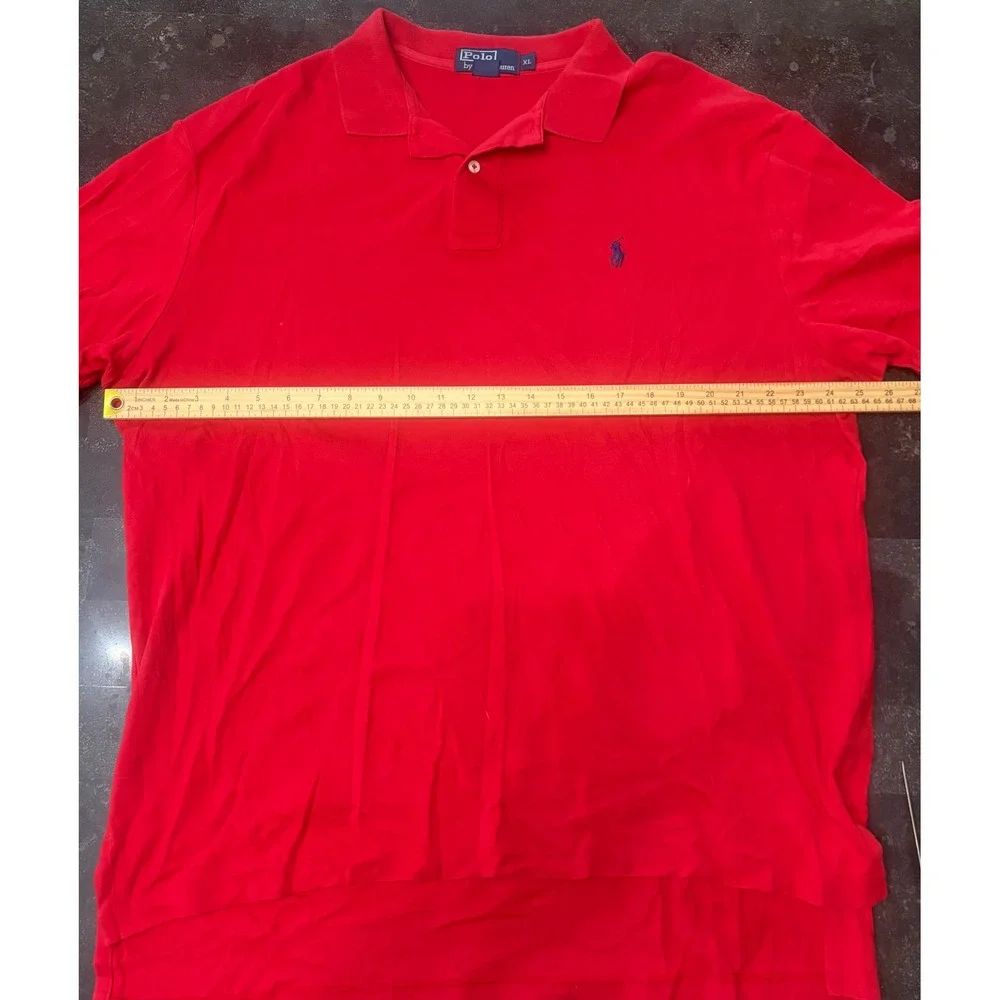Polo Ralph Lauren Mens XL Red Short Sleeve Cotton Polo Shirt Navy Pony Logo‎